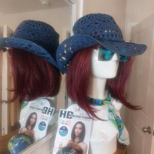 The Denim Raffia Straw Hat - Blue Crochet Sun Hat